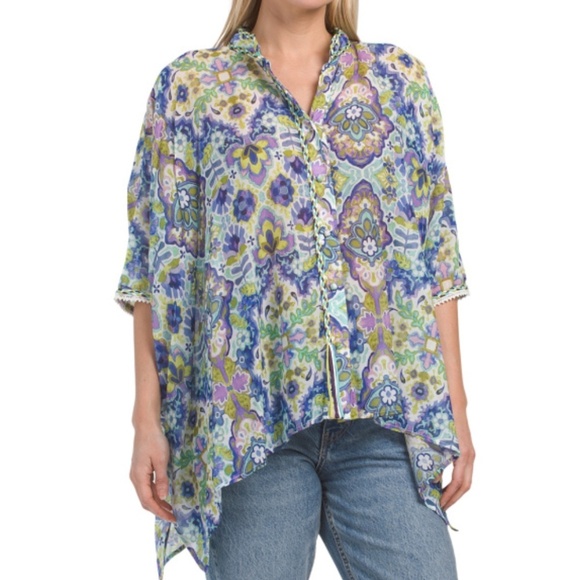 NWT JOHNNY WAS Kiara Silk Blend Blouse SIZE US L - Picture 1 of 7